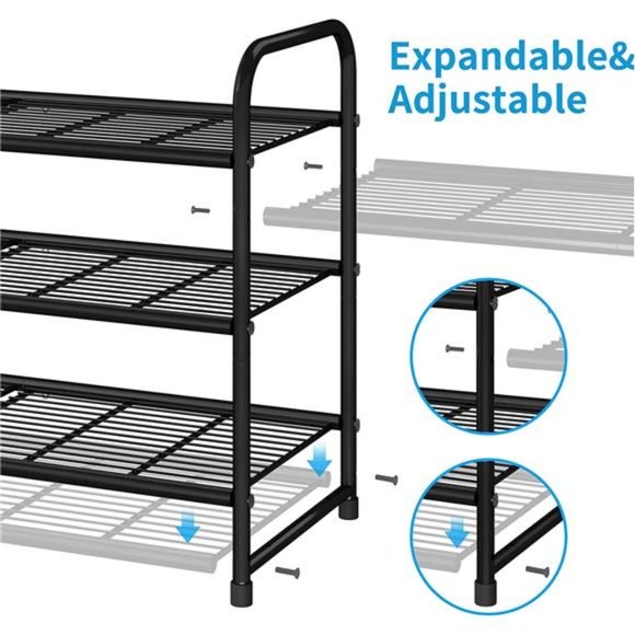 3-Tier Stackable Shoe Rack, Expandable & Adjustable Shoe Shelf Storage Organizer - Picture 3 of 7